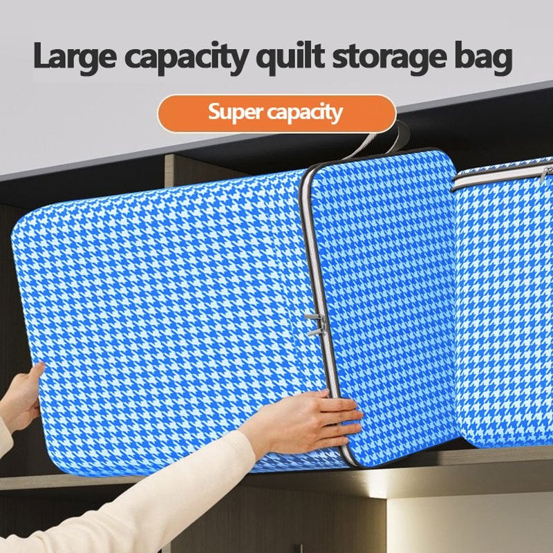 Large Capacity Clothing Storage Bag with Houndstooth Pattern