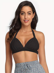 Solid Ruched Halter Neck Bikini Top