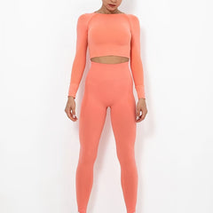 Women's Seamless Long Sleeve Sports Crop Top & Leggings Yoga Suit