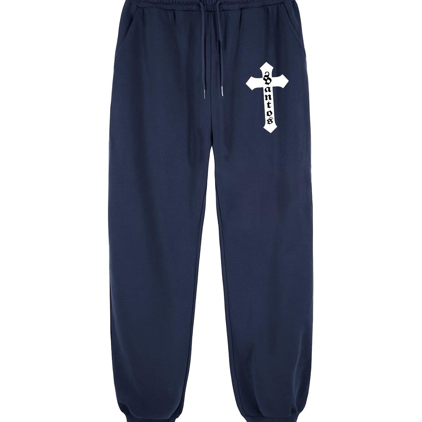 Cross Pattern Joggers Men's Casual Stretch Waist Drawstring Sports Pants