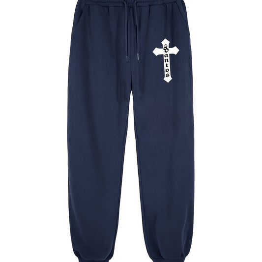 Cross Pattern Joggers Men's Casual Stretch Waist Drawstring Sports Pants