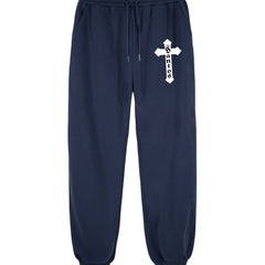 Cross Pattern Joggers Men's Casual Stretch Waist Drawstring Sports Pants