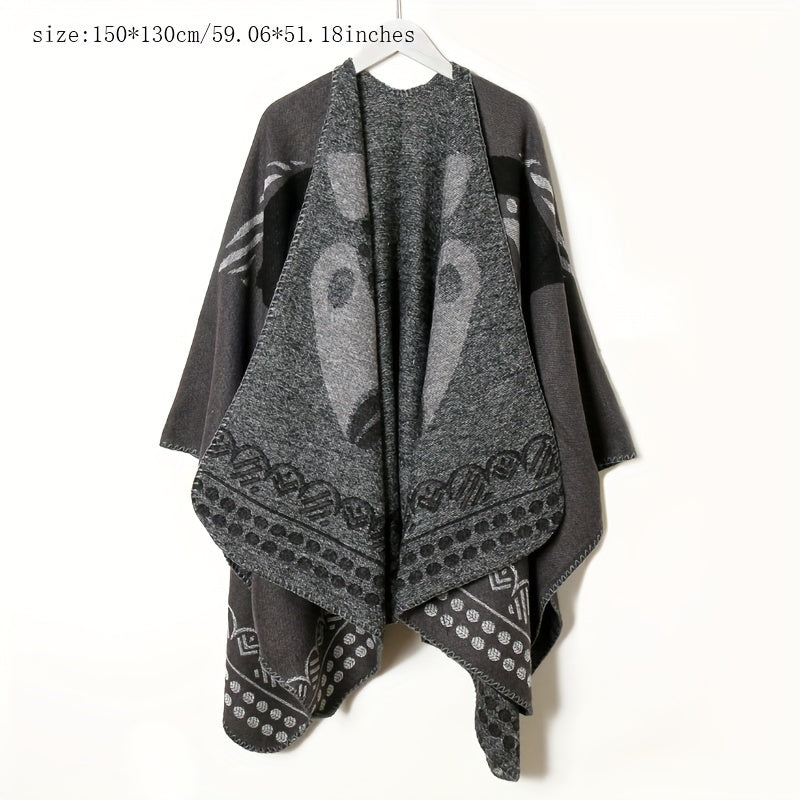 Boho Geometric Pattern Shawl Cashmere Wrap Thick Warm Cape