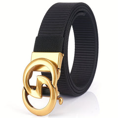 Youth Letter Automatic Buckle Leather Belt Nylon Pants Belt