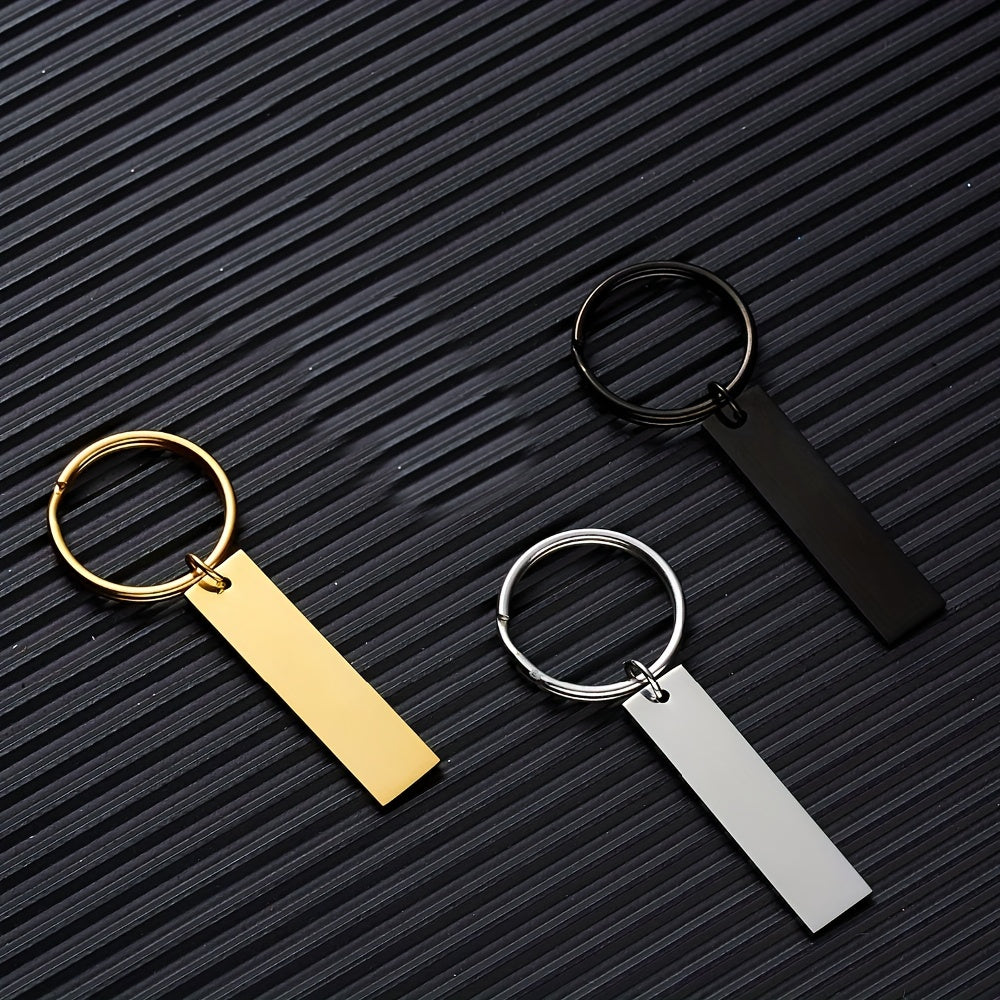 Engraved Words Name Date Steel Keychain for Men Women