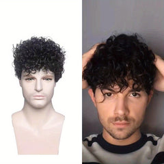 Cyberpunk Men's Short Curly Hair Wig Head Cover