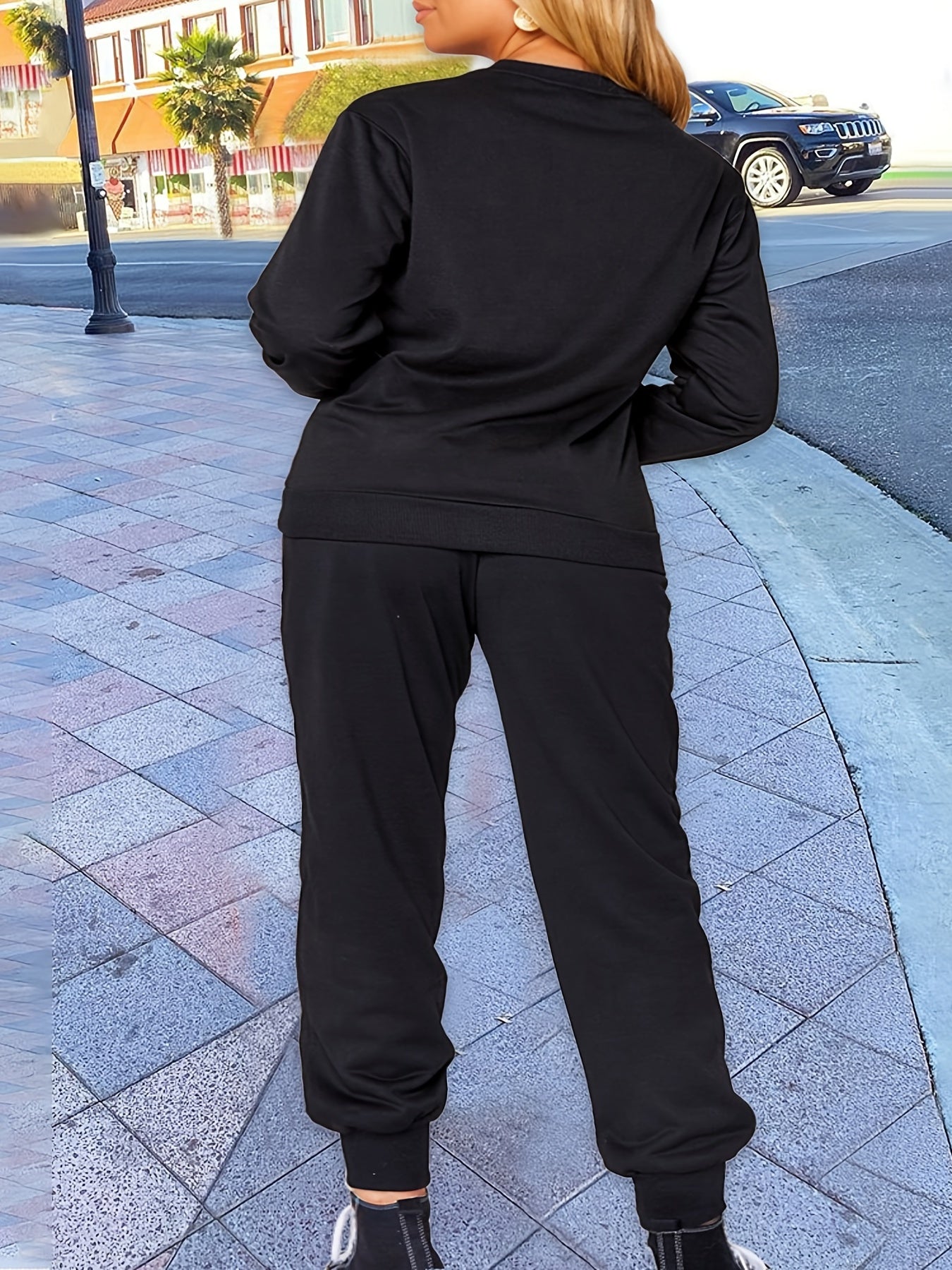 Cross Letter Print Crew Neck Pullover & Joggers Set
