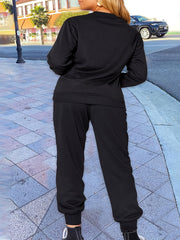 Cross Letter Print Crew Neck Pullover & Joggers Set