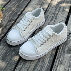 Women's Canvas Sneakers Round Toe Lace Up Low Top Walking Shoes