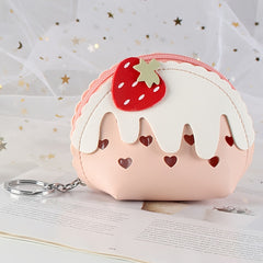 Girls Strawberry Cake Coin Purse Mini Wallet with Keychain