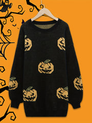 Pumpkin Print Gothic Sweater Long Sleeve Round Neck Pullover