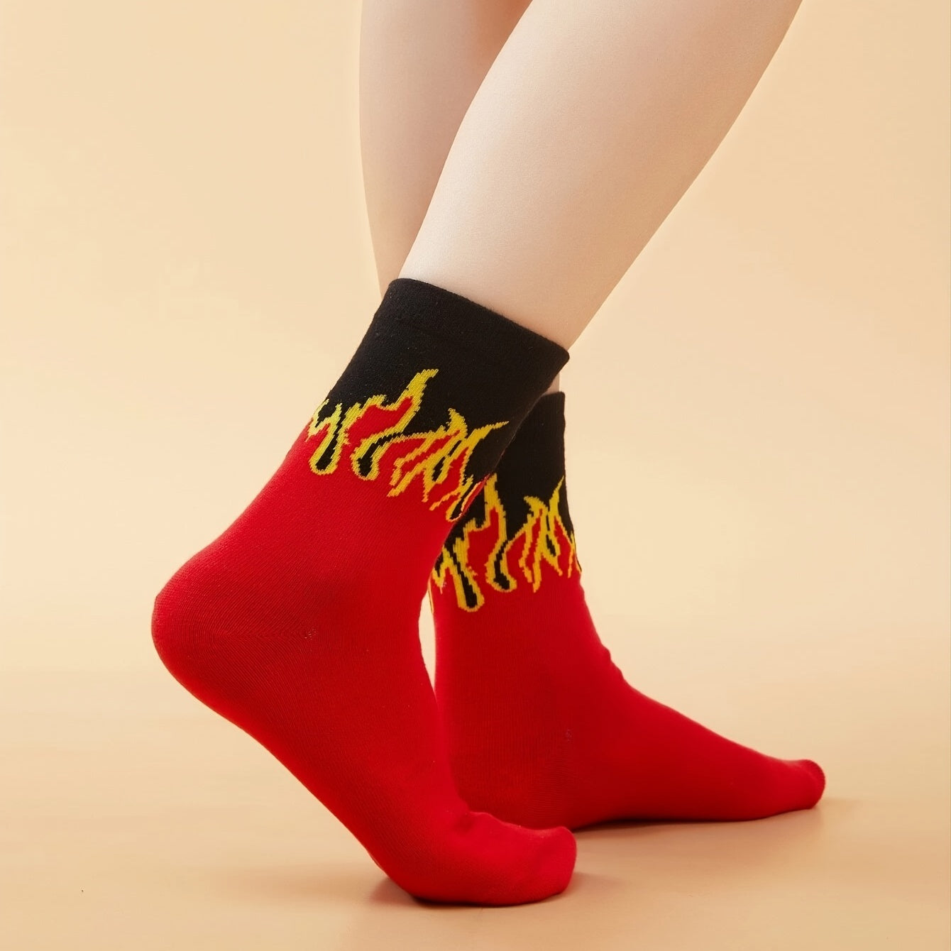 Flame Print Mid Tube Socks for Sports Skateboard Women