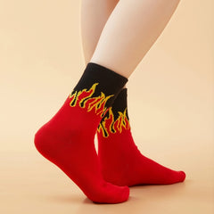 Flame Print Mid Tube Socks for Sports Skateboard Women