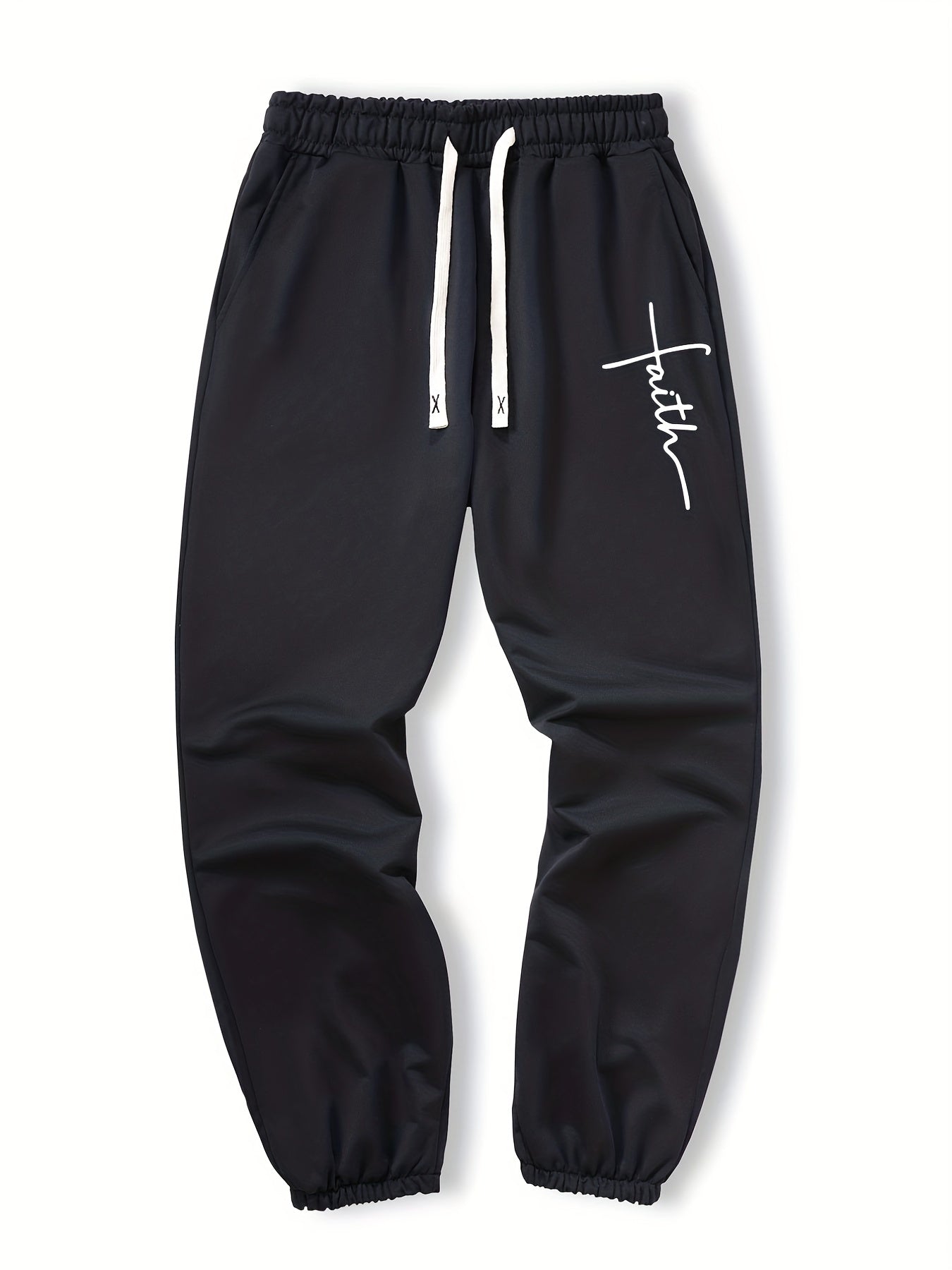 Men's Faith Print Joggers With Pockets - Casual Waist Drawstring Sweatpants