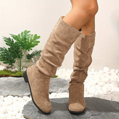Fur Lined Knee High Boots Round Toe Plush Winter Snow Boots
