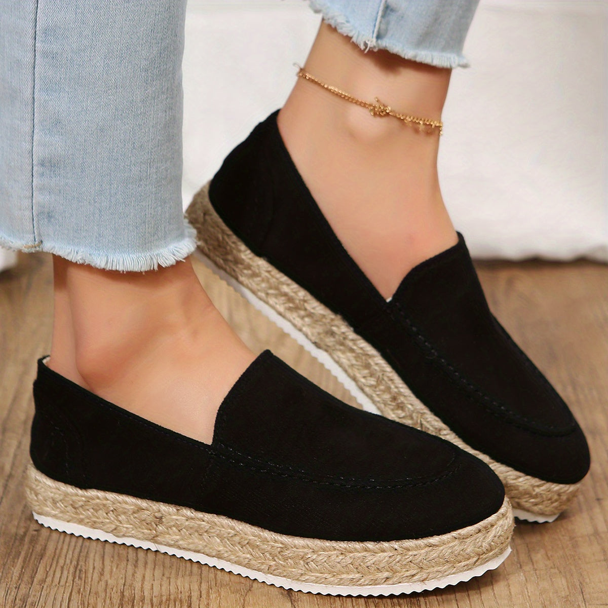 Women's Platform Espadrille Loafers Slip On Casual Flat Shoes