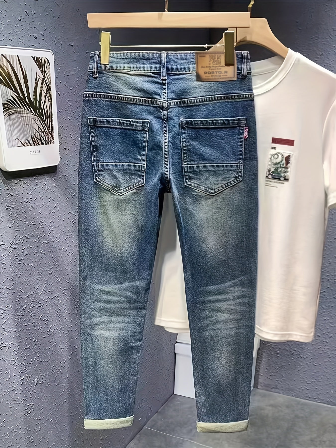 Retro Straight Leg Jeans Mens Casual Stretch Denim Pant