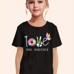 LOVE & Butterfly Graphic Short Sleeve T shirt Girls Versatile Pullover Tops