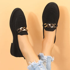 Women's Breathable Knit Sneakers with Metal Buckle