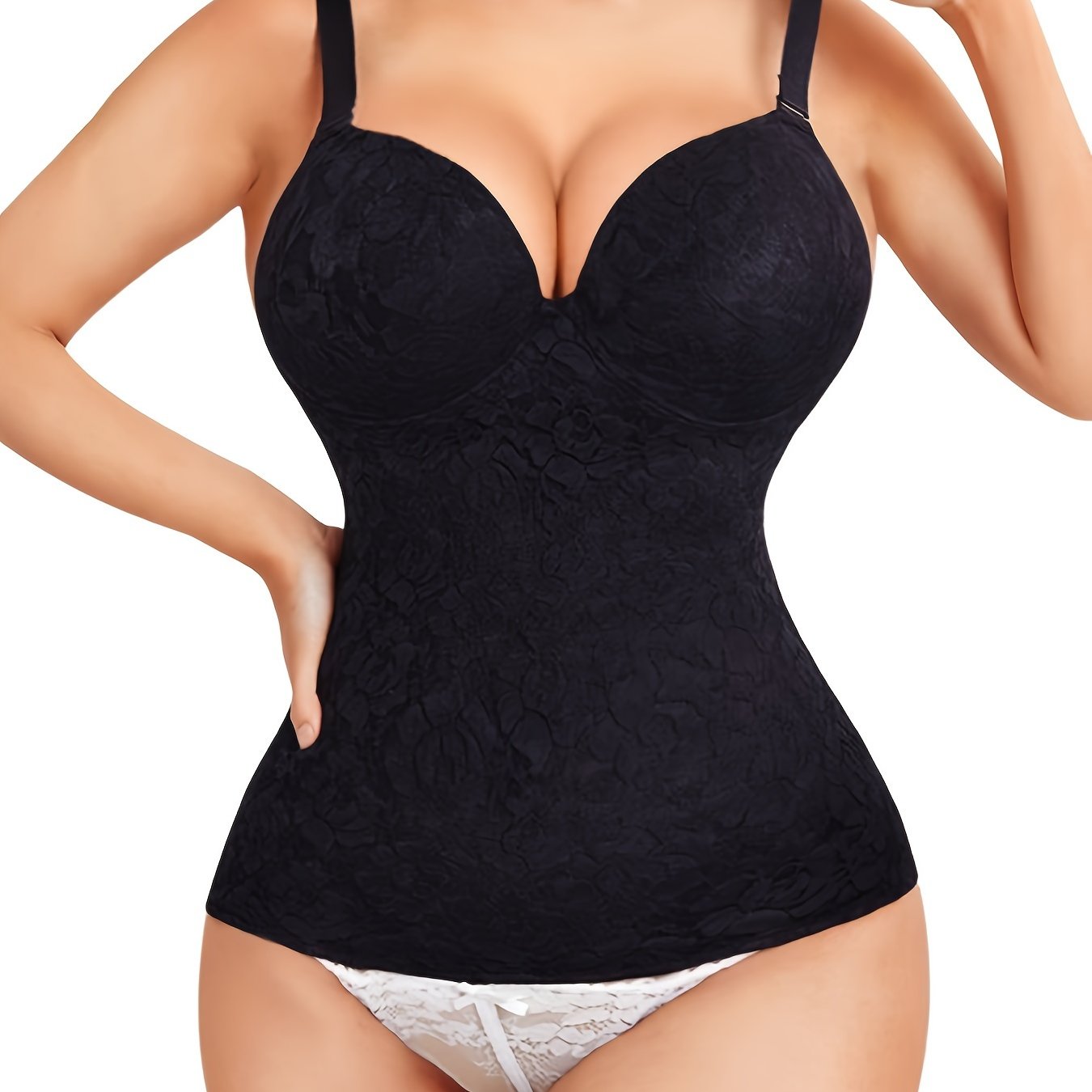 Women's V Neck Lace Tank Top Compression Slimming Cami