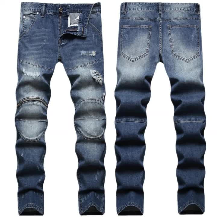 Slim Fit Ripped Jeans Men's Casual Distressed Denim Pants Spring Summer