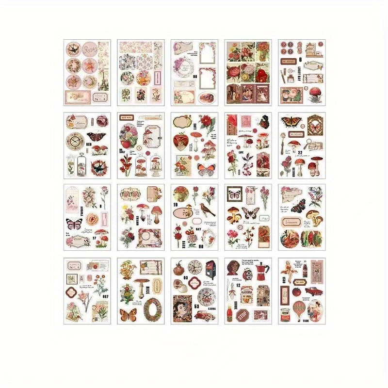 20pcs PET Retro Illustrated Journal Decorative Stickers