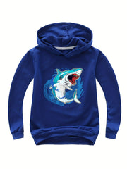 Youth Cartoon Shark Graphic Funky Hoodie Kid's Loose Comfortable Sweatshirt