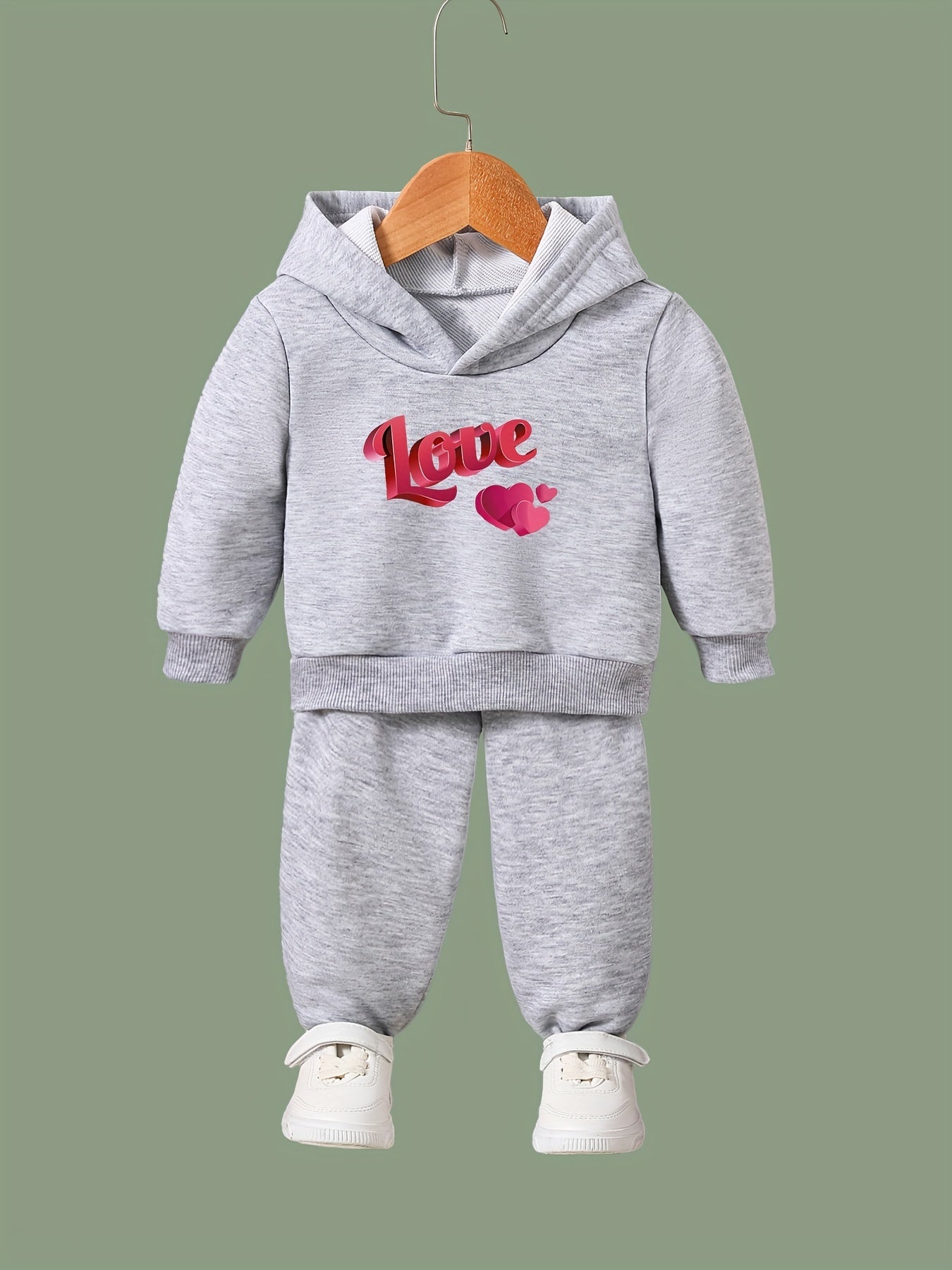 OERYUI 2pcs Heart Graphic LOVE Print Hoodies Pants Set For Girls Boys