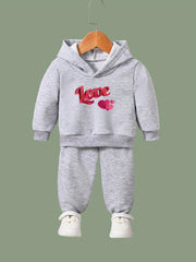 OERYUI 2pcs Heart Graphic LOVE Print Hoodies Pants Set For Girls Boys