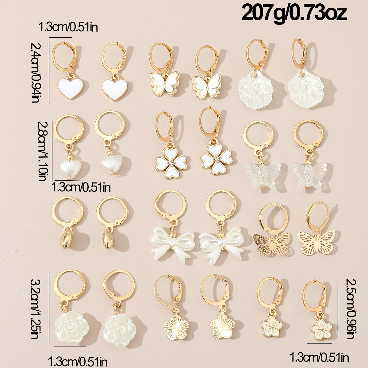 12pairs Funky Pearl Bow Flower Heart Earrings for Men Women