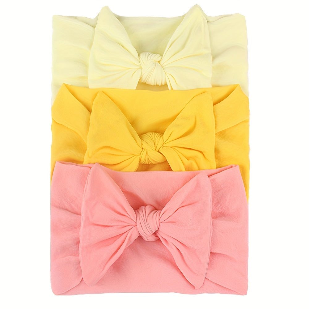 3pc Nylon Bow Soft Baby Headband Set 0-3 Years