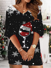 Christmas Casual Dress Women's Plus Graphic & Snowflake Print