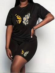 Butterfly Print Tee & Shorts 2 Piece Set