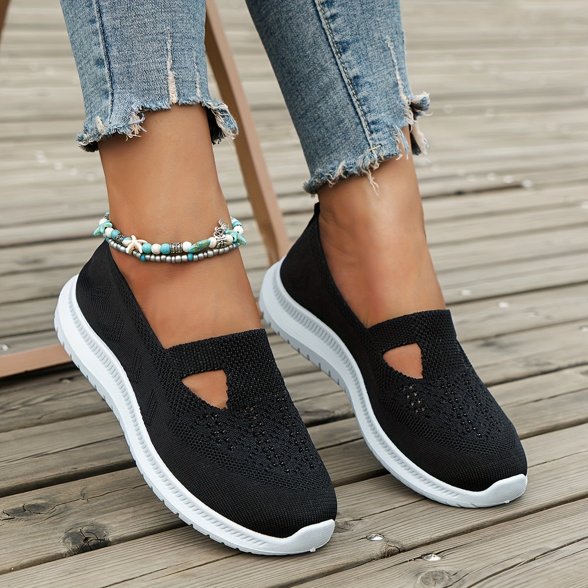 Women's Breathable Knit Slip-On Sneakers Lightweight Casual Shoes
