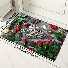 Heart Pattern Rug Red Rose Print Mat Washable Rectangular Carpet