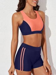 Colorblock Tankini Sets High Stretch Boxer Short Bottom Swimsuit