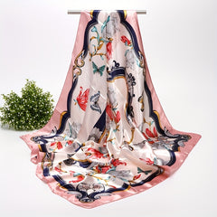 Butterfly Flower Print Satin Scarf Bandana Shawl