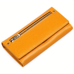 Vintage Style Split Leather Long Wallet Zippered Coin Purse