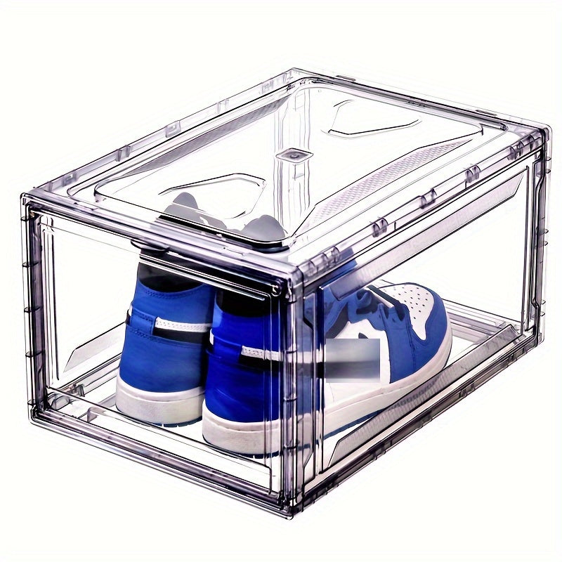 2pcs Transparent Foldable Shoes Storage Box Stackable Dustproof Basket