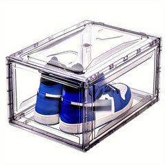 2pcs Transparent Foldable Shoes Storage Box Stackable Dustproof Basket