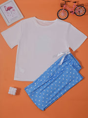 Bear Print Pajama Set Short Sleeve Top & Pants Women's Sleepwear