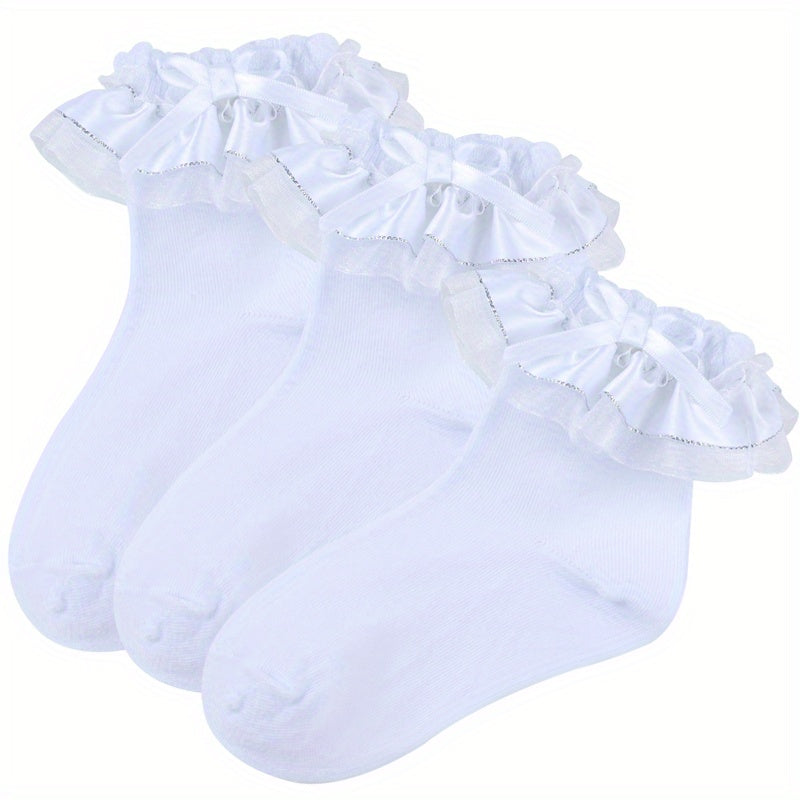 Girls Lace Ruffle Bow Socks for Autumn/Spring