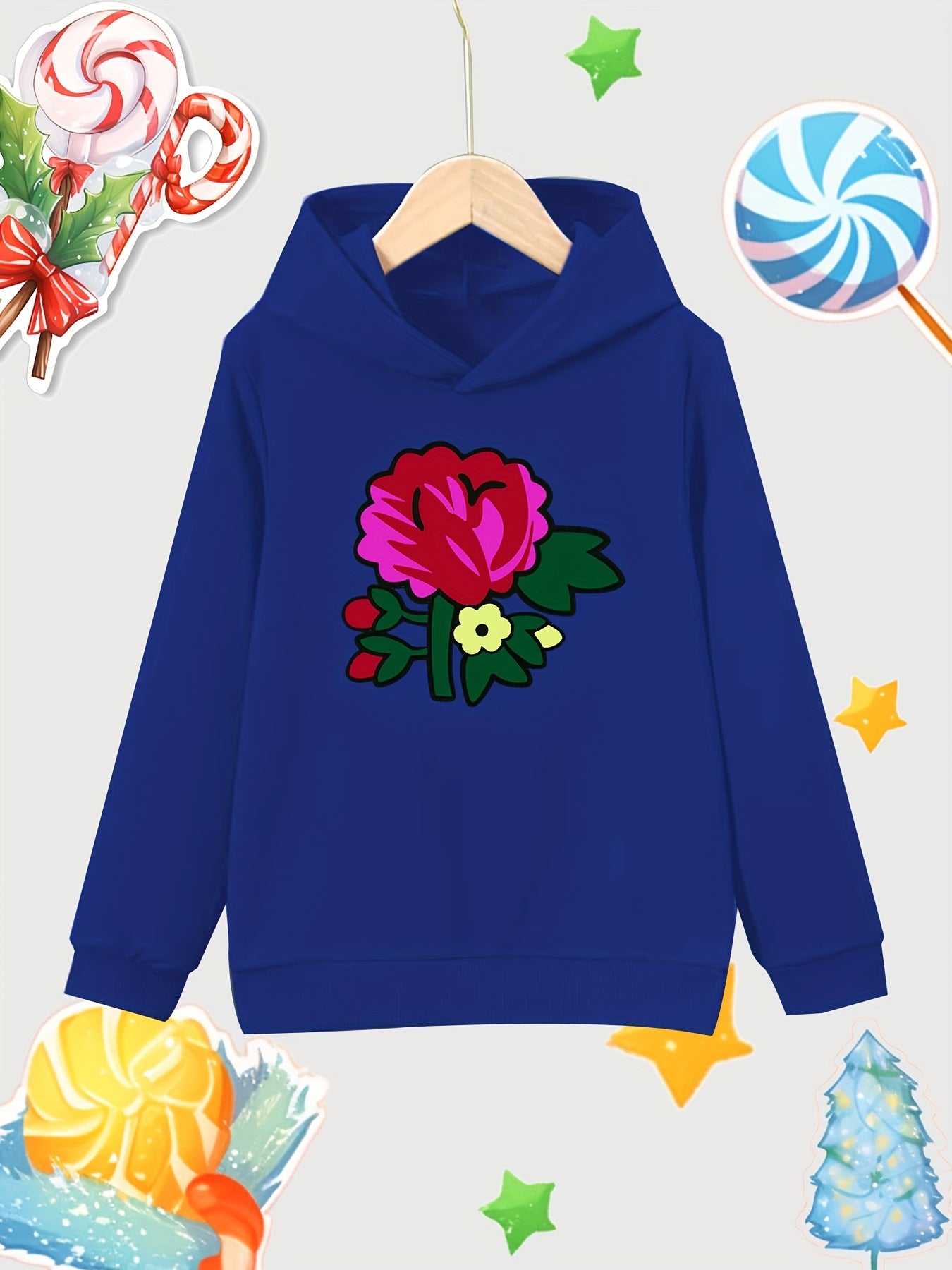 Floral Pattern Girl's Cotton Hoodie Active Breathable Hooded