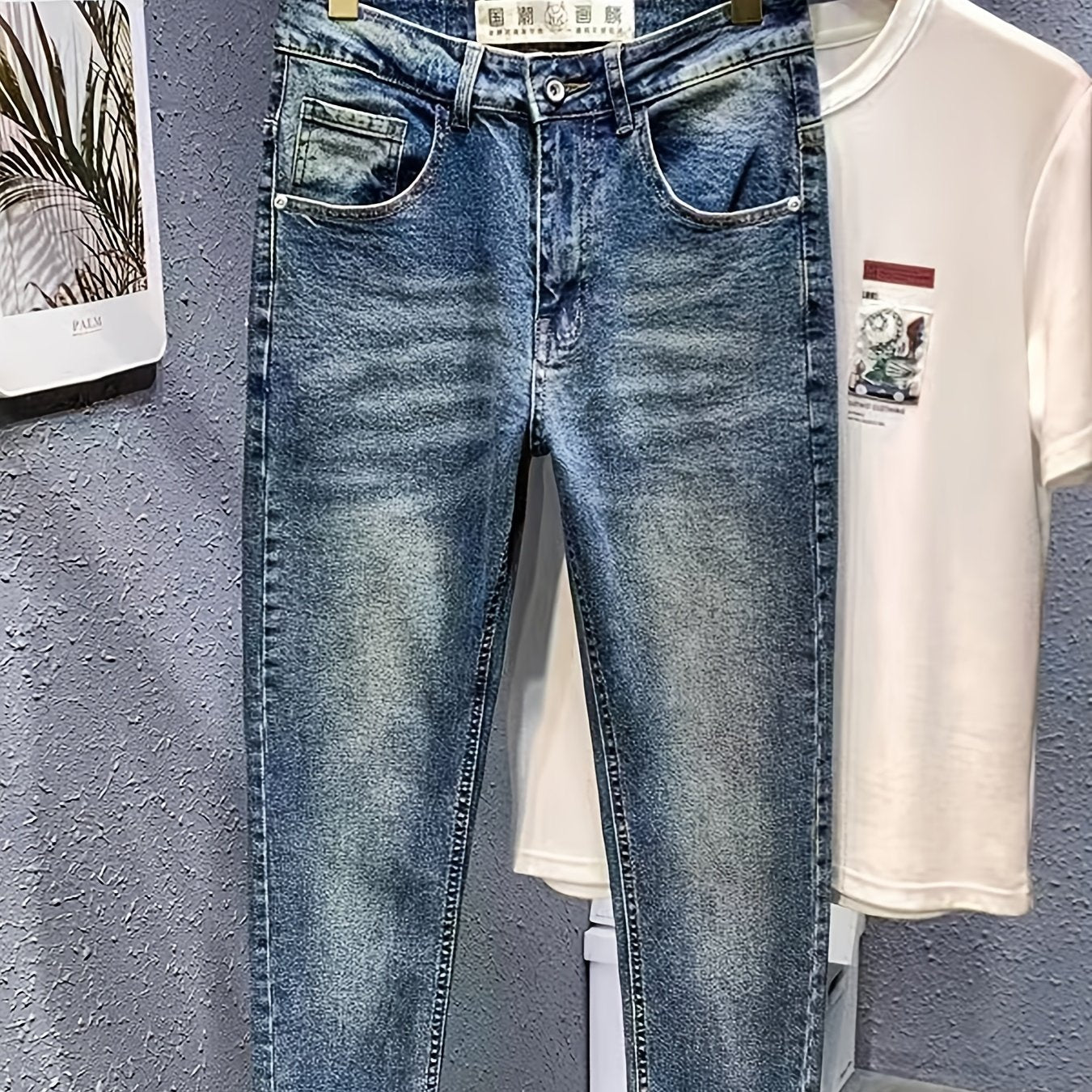 Retro Straight Leg Jeans Mens Casual Stretch Denim Pant