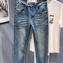 Retro Straight Leg Jeans Mens Casual Stretch Denim Pant