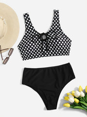 Polka Dot Knot Front Bikini Set Women's Plus Vacation