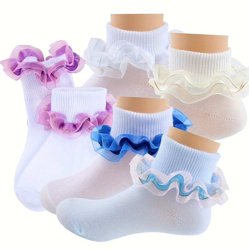 Girls Knit Ruffled Lace Socks Breathable Comfortable Princess Socks
