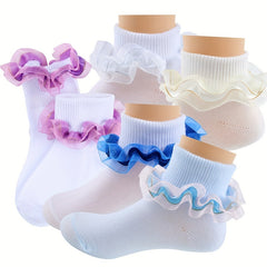 Girls Knit Ruffled Lace Socks Breathable Comfortable Princess Socks