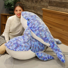 Extra Large Whale Plush Pillow Cushion 50cm - Gray & Pat