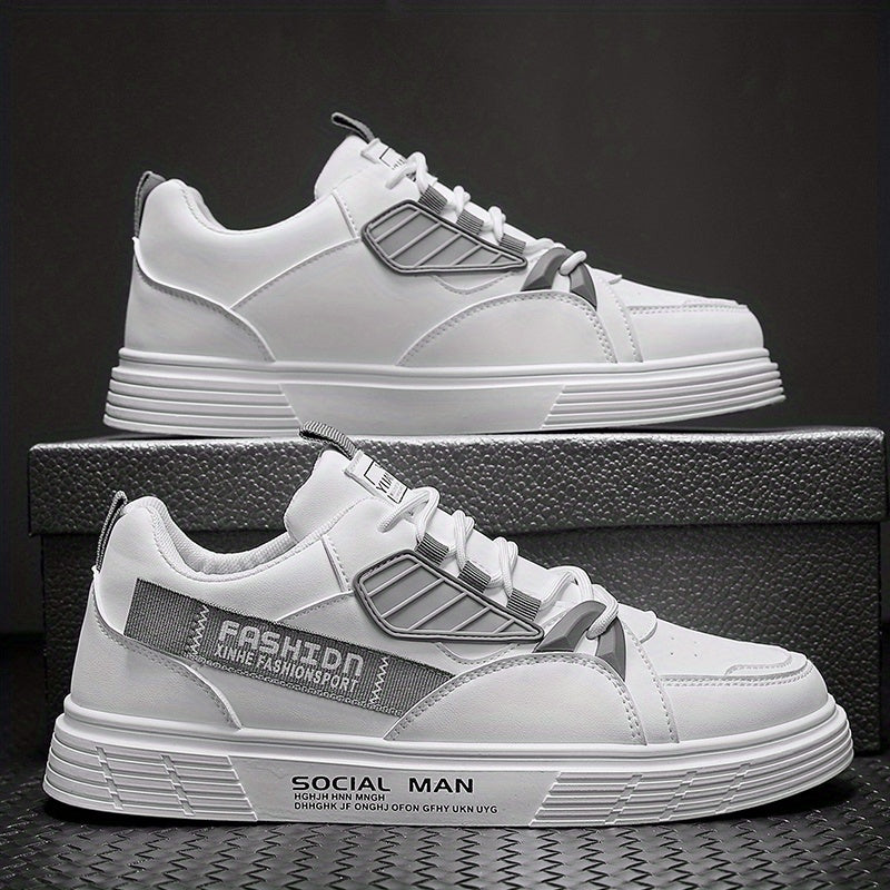 Men's PU Leather Skate Shoes Breathable Lace up Sneakers